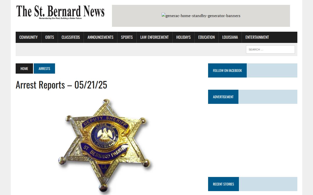 Dated St. Bernard Parish arrest report format in local news
